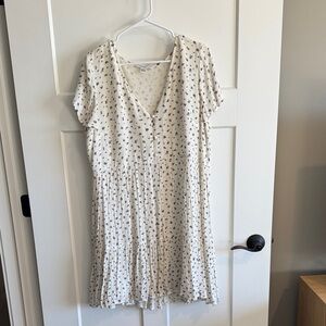 White Dress with Blue Floral Print